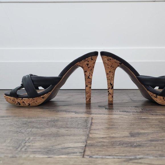 Charles David Platform Open Toe high heel sandals Natural Cork and Black - Picture 5 of 7